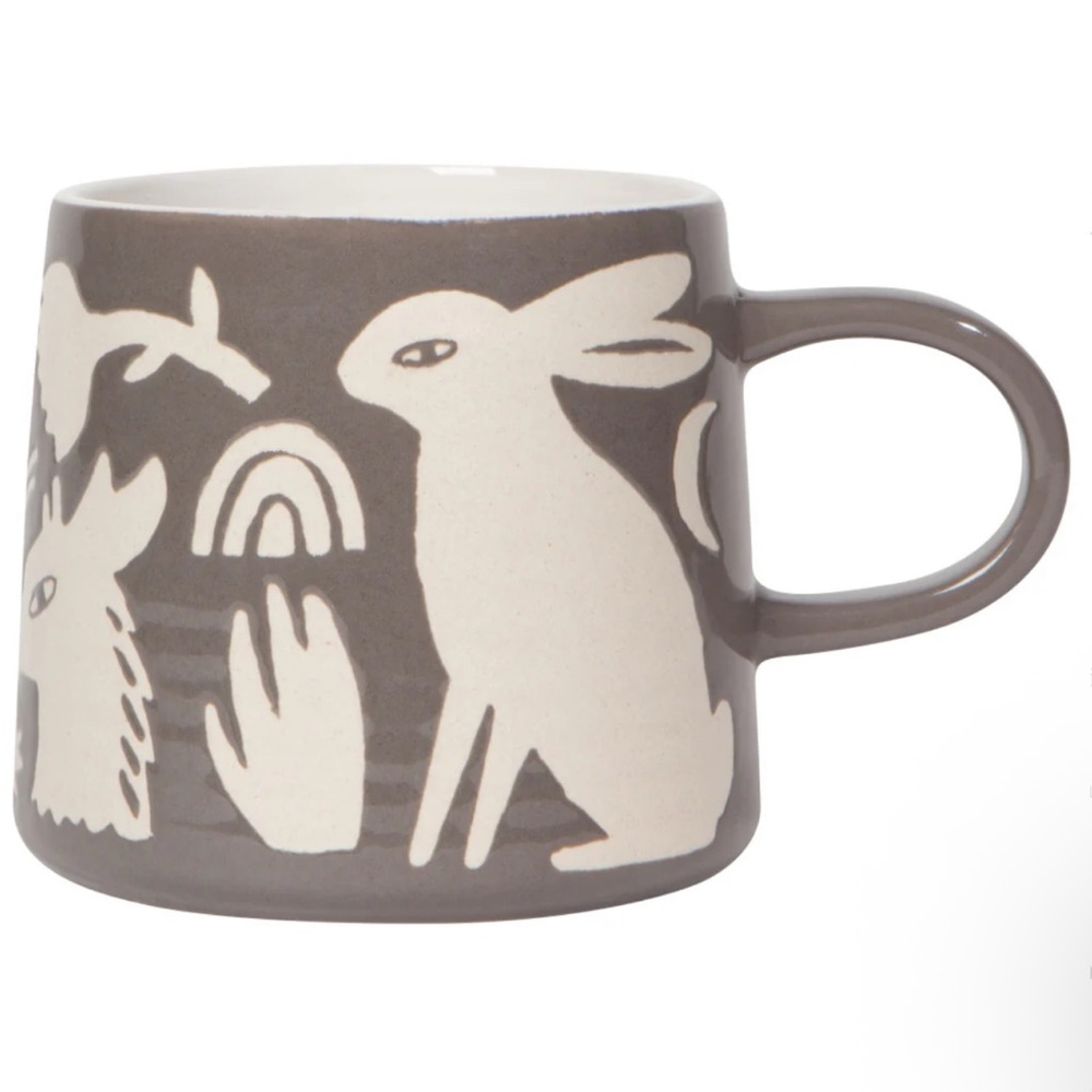 Gray Ceramic Mug with Rabbit Design